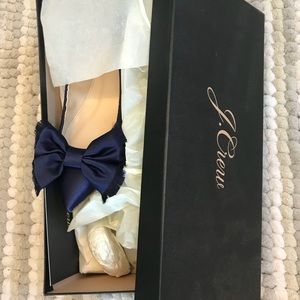 J.Crew Bow Flats in Blue Satin